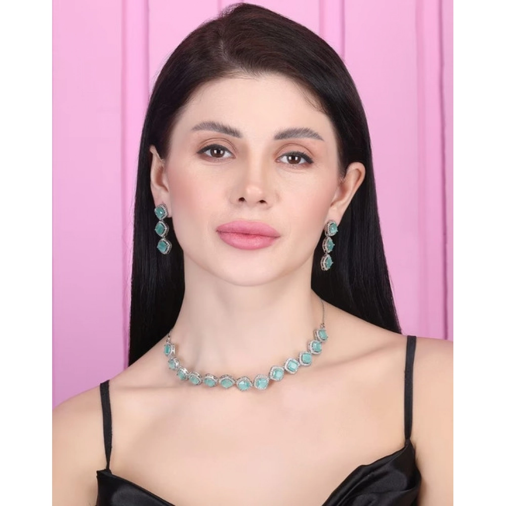 Women's Brass Silver Plated Necklace set (Turquoise) - Image 3