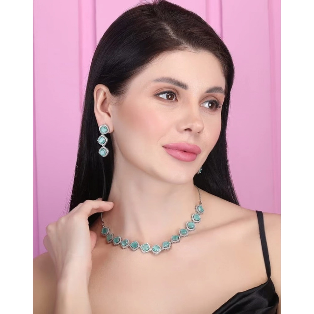 Women's Brass Silver Plated Necklace set (Turquoise) - Image 2