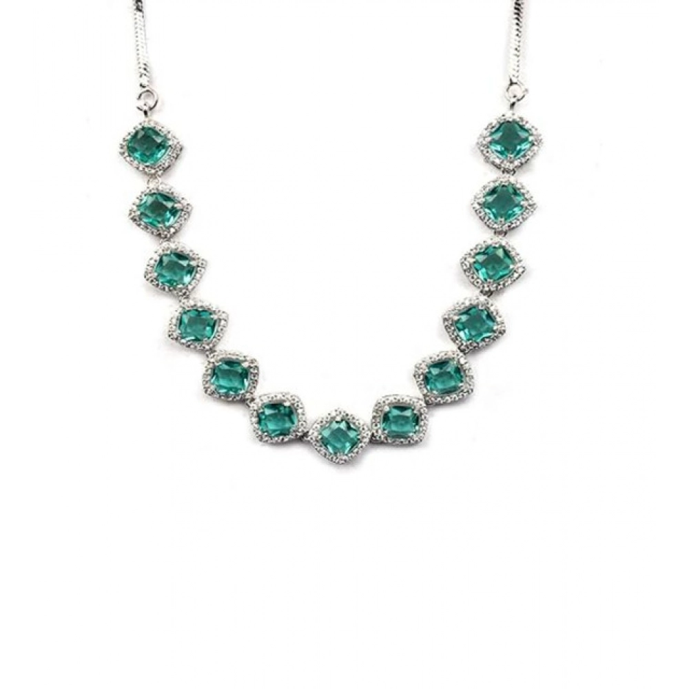 Women's Brass Silver Plated Necklace set (Green) - Image 3