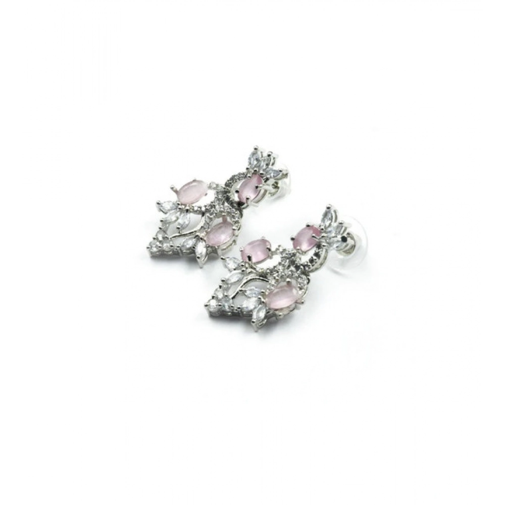 Women's Brass Silver Plated Necklace set (Pink) - Image 2