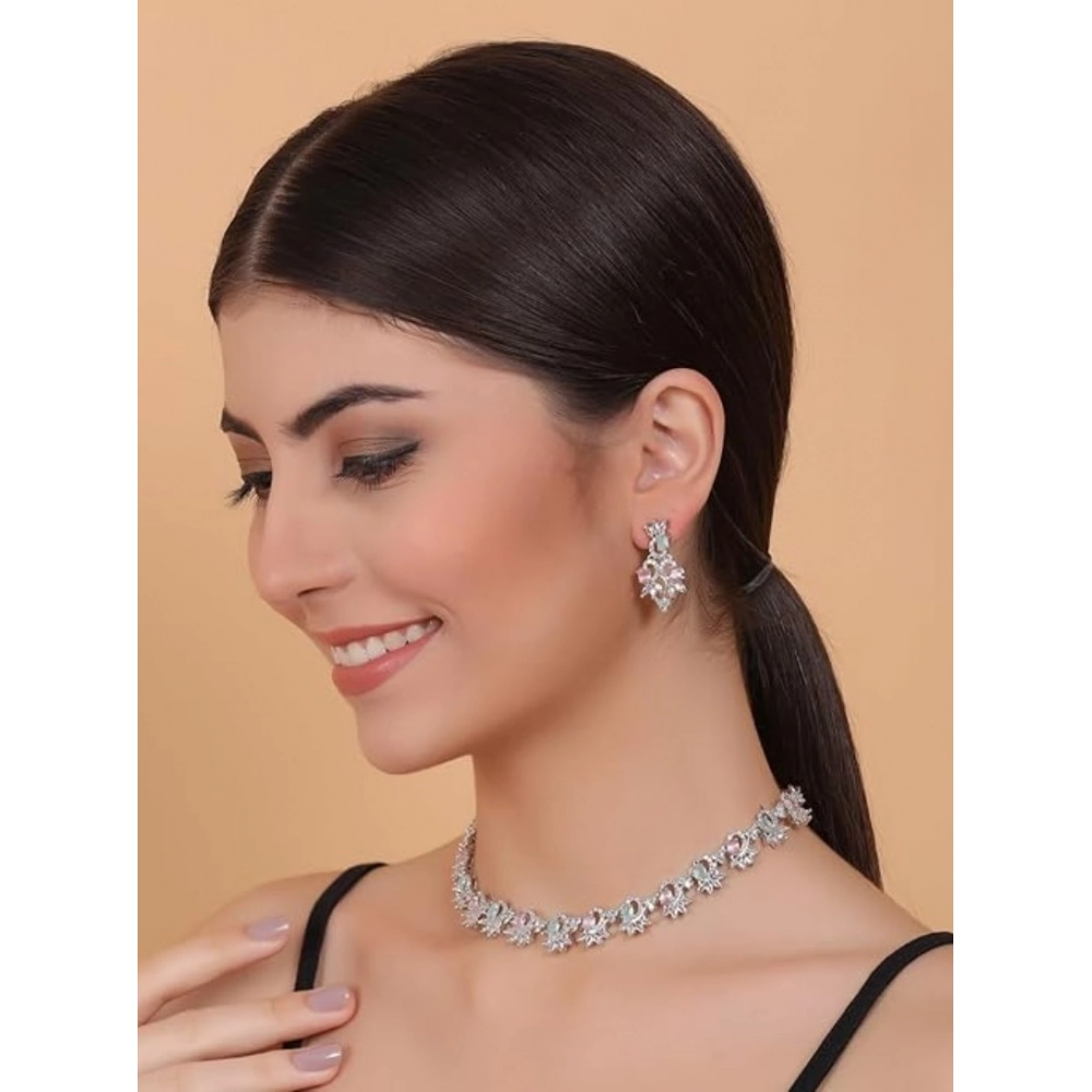 Women's Brass Silver Plated Necklace set (Multicolor) - Image 2