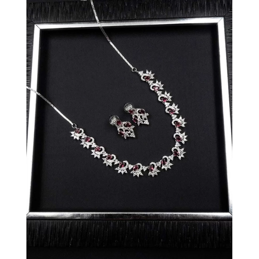 Women's Brass Silver Plated Necklace set (Red) - Image 5