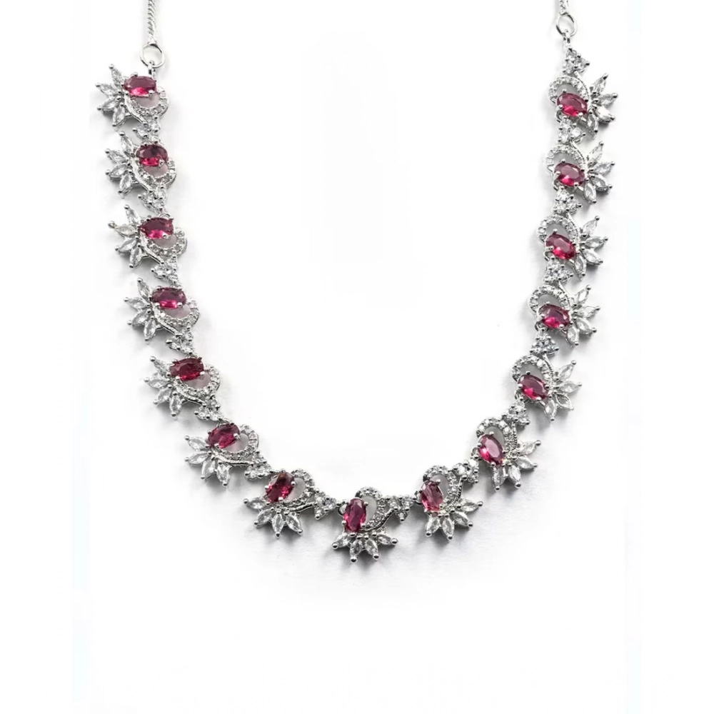 Women's Brass Silver Plated Necklace set (Red) - Image 3