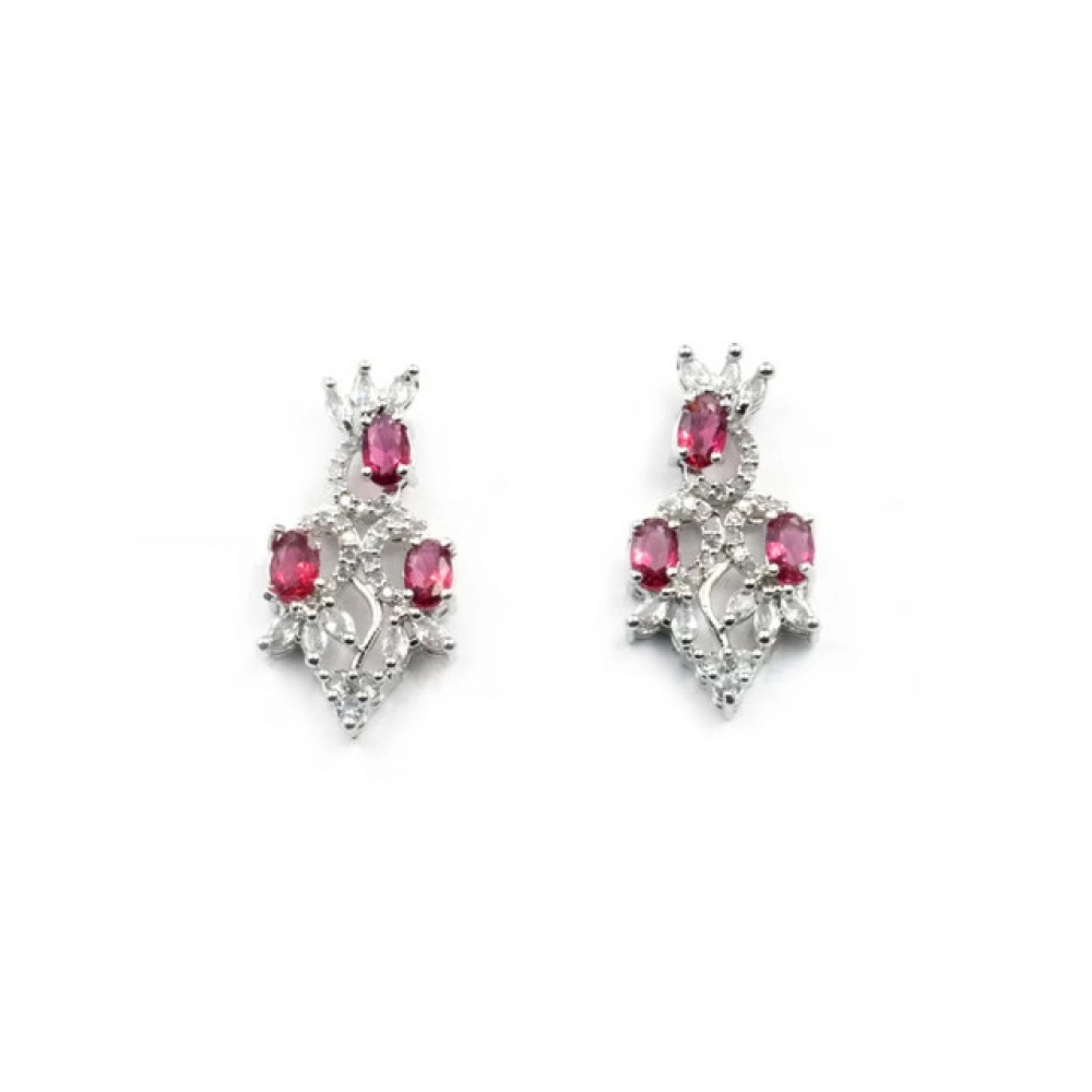 Women's Brass Silver Plated Necklace set (Red) - Image 2