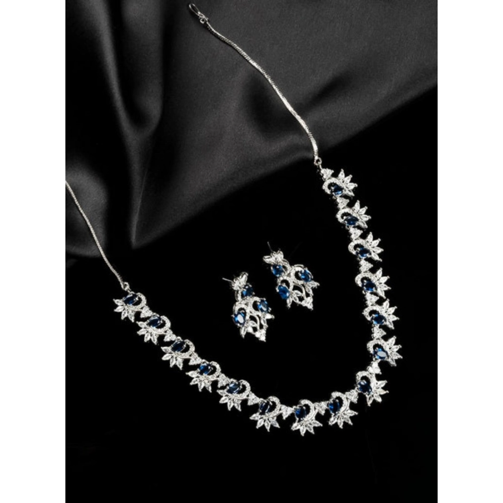 Women's Brass Silver Plated Necklace set (Blue) - Image 5