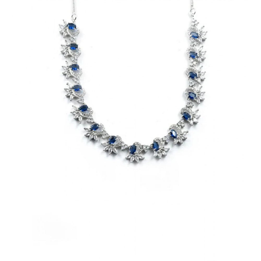 Women's Brass Silver Plated Necklace set (Blue) - Image 2