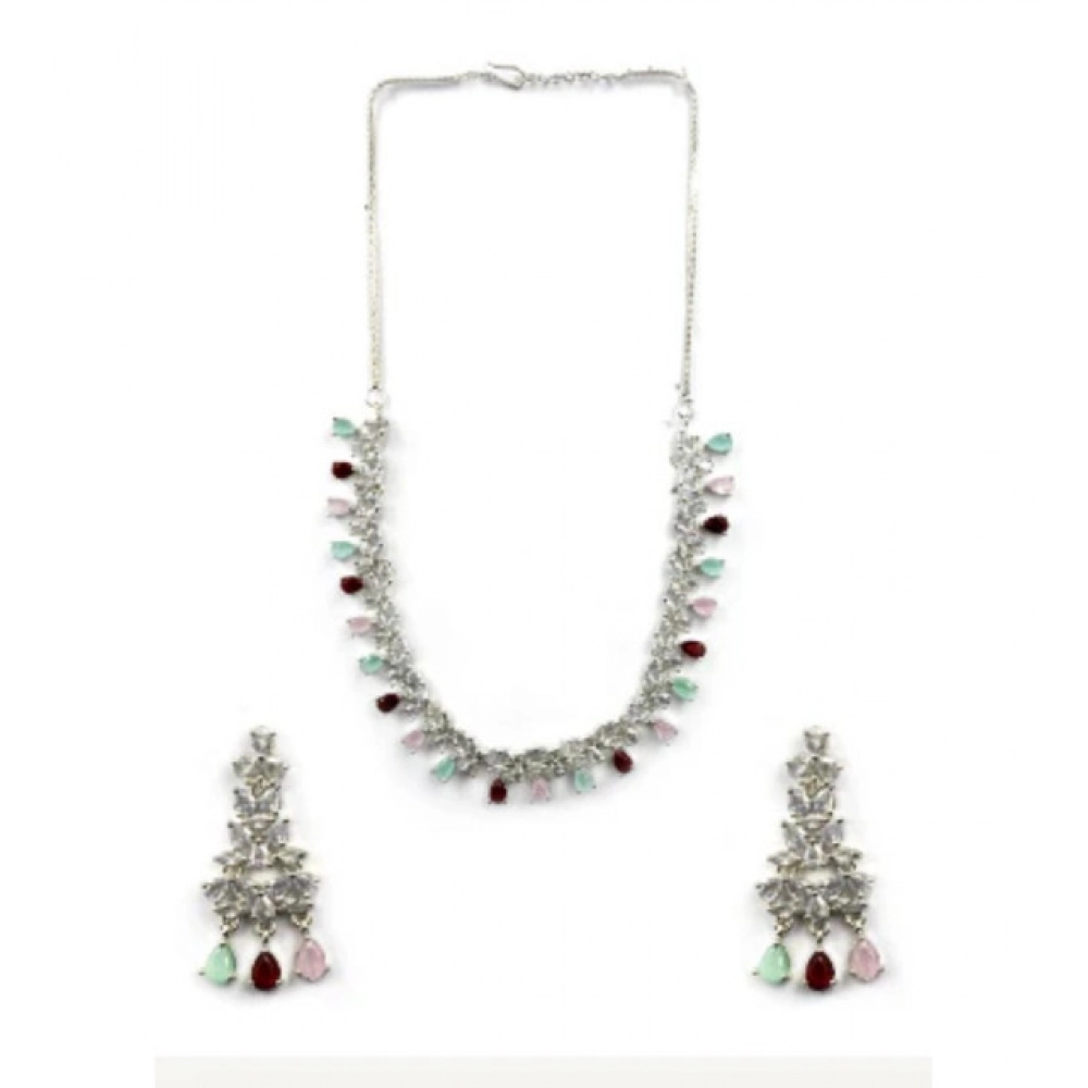 Women's Brass Silver Plated Necklace set (Multicolor) - Image 5