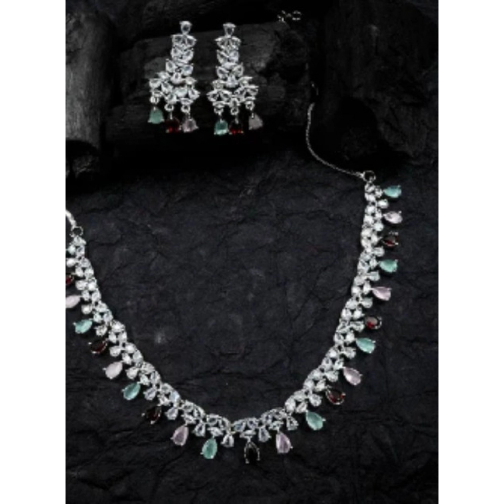 Women's Brass Silver Plated Necklace set (Multicolor) - Image 3