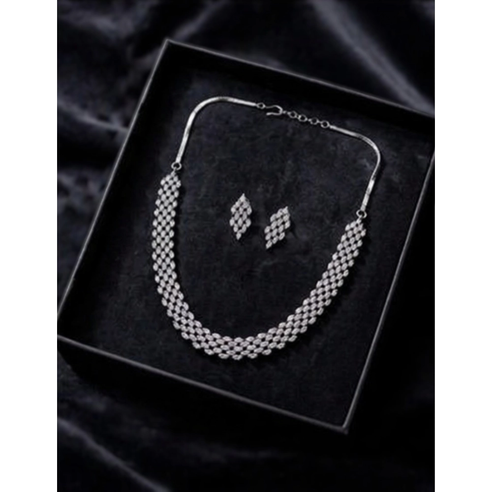 Women's Brass Silver Plated Necklace set (Silver) - Image 4