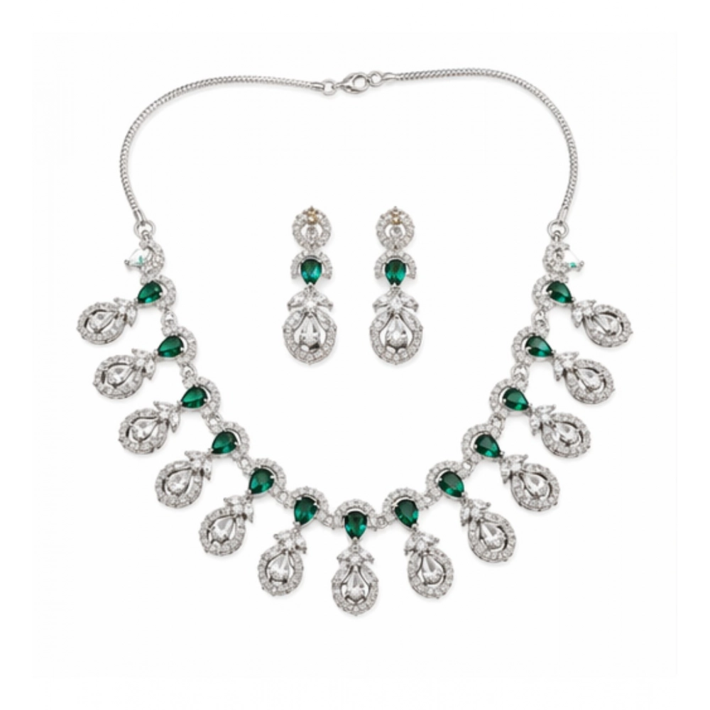 Women's Brass Silver Plated Necklace set (Green) - Image 5