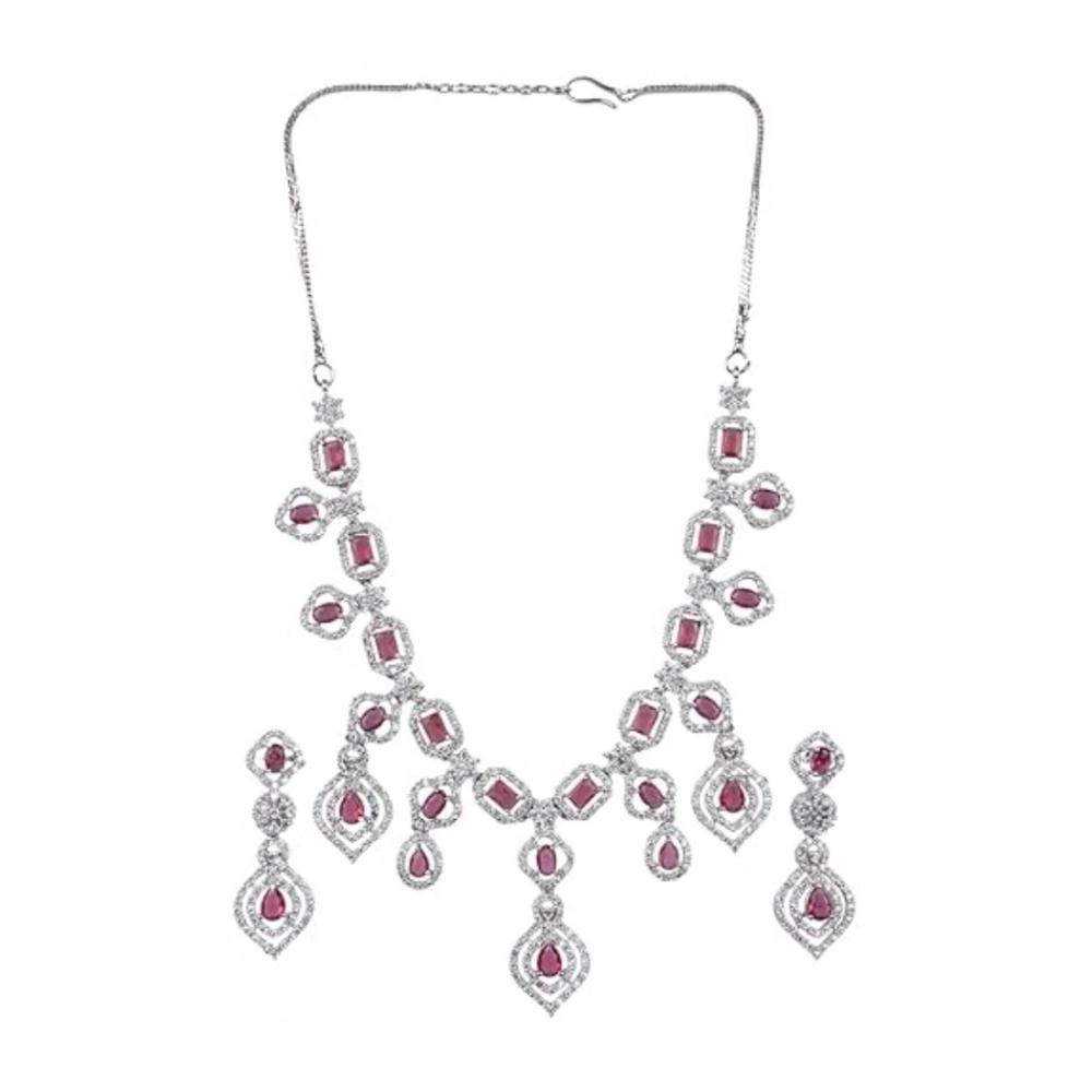 Women's Brass Silver Plated Necklace set (Red) - Image 5