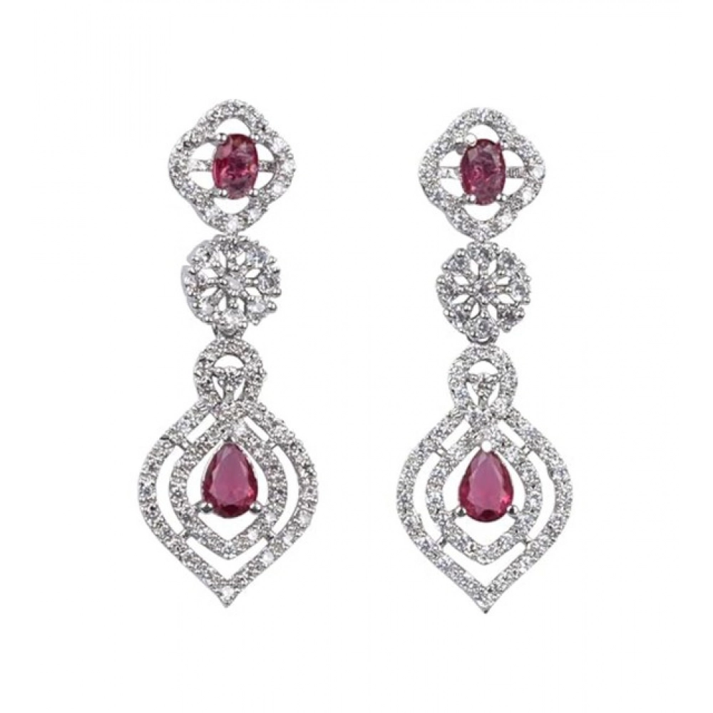 Women's Brass Silver Plated Necklace set (Red) - Image 2