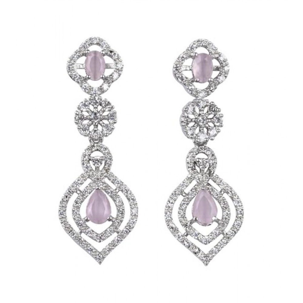 Women's Brass Silver Plated Necklace set (Pink) - Image 2