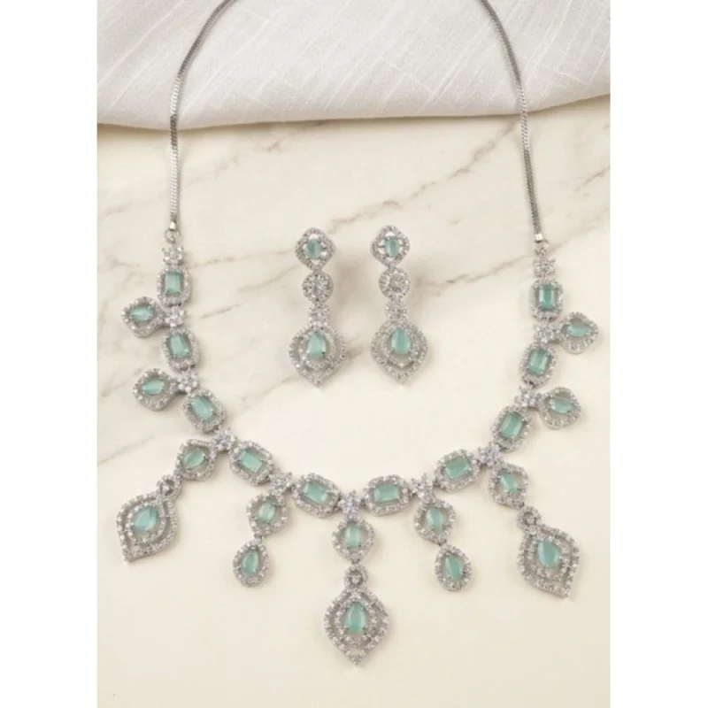 Women's Brass Silver Plated Necklace set (Turquoise)