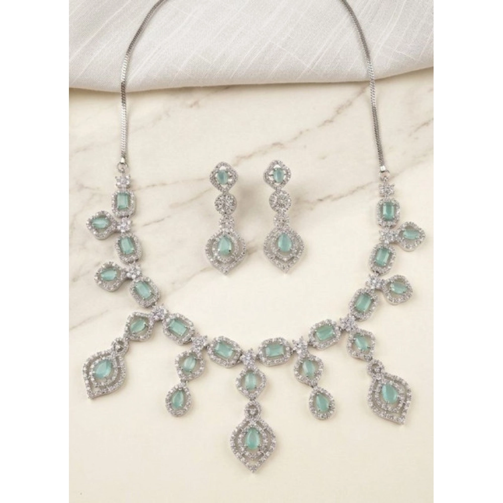 Women's Brass Silver Plated Necklace set (Turquoise)