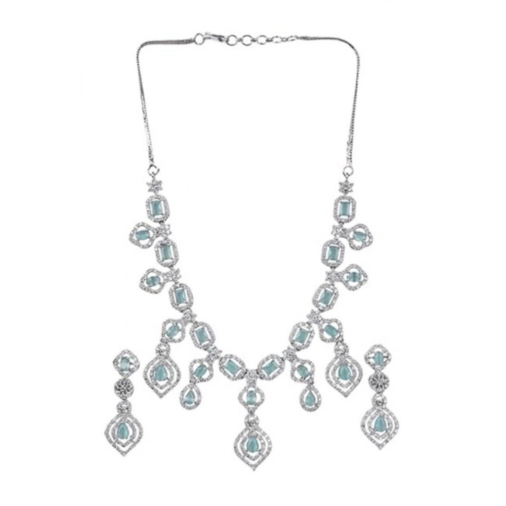 Women's Brass Silver Plated Necklace set (Turquoise) - Image 5