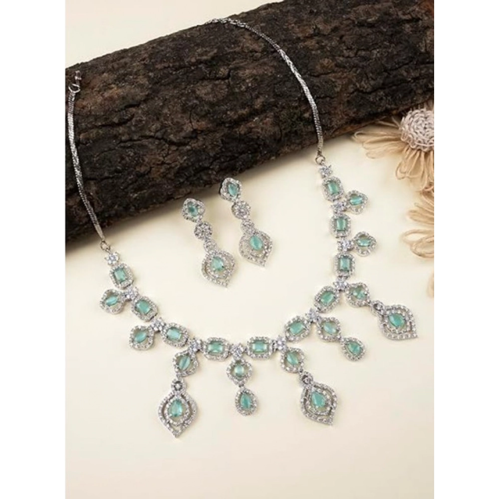 Women's Brass Silver Plated Necklace set (Turquoise) - Image 4