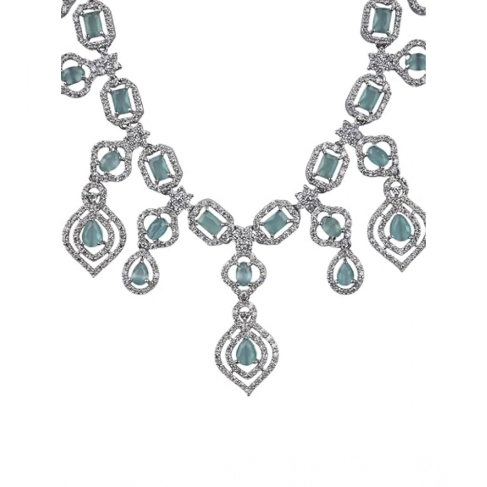 Women's Brass Silver Plated Necklace set (Turquoise) - Image 3