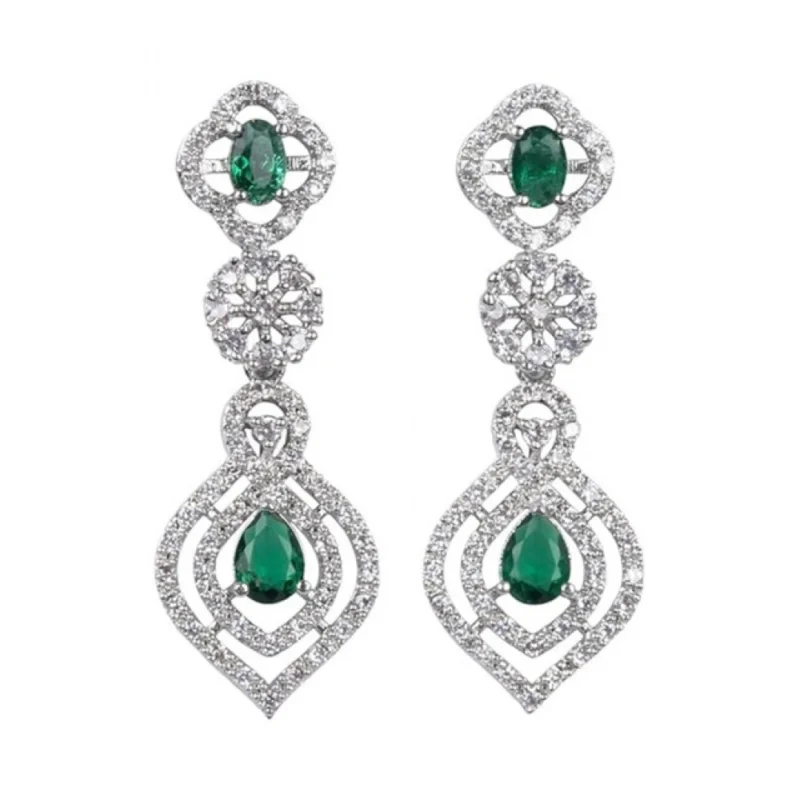 Alternative view of Women's Brass Silver Plated Necklace set (Green)