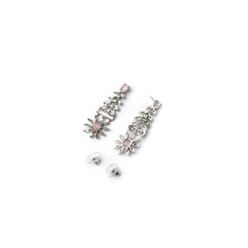 Alternative view of Women's Brass Silver Plated Necklace set (Pink)