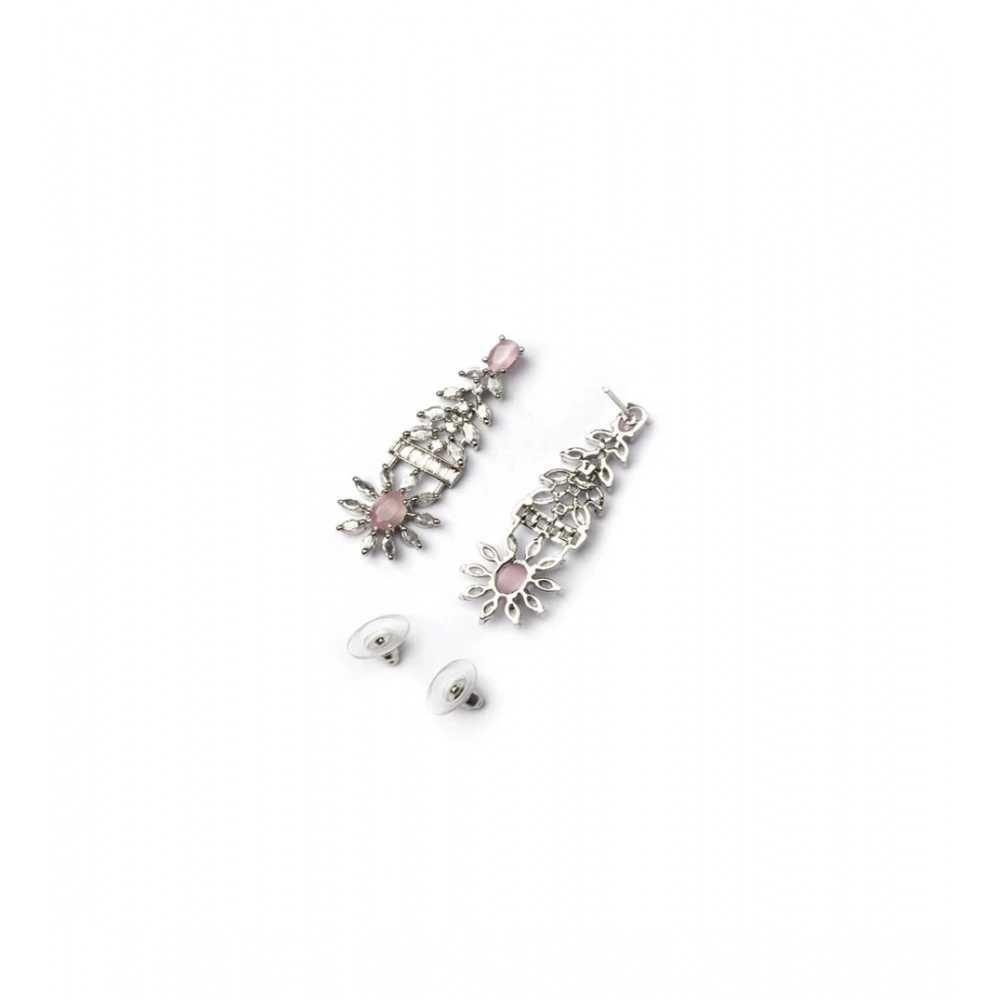 Women's Brass Silver Plated Necklace set (Pink) - Image 2