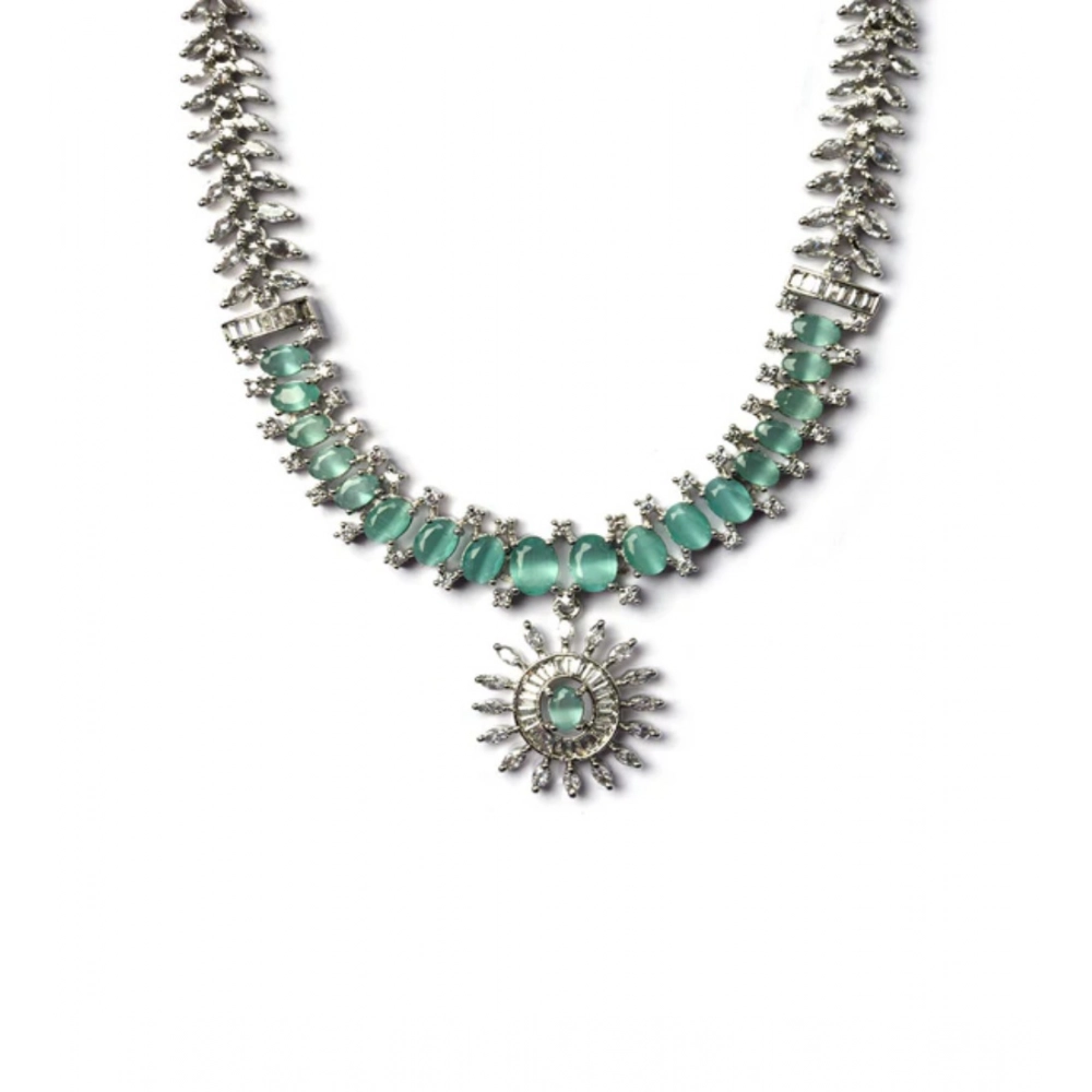 Women's Brass Silver Plated Necklace set (Turquoise) - Image 3
