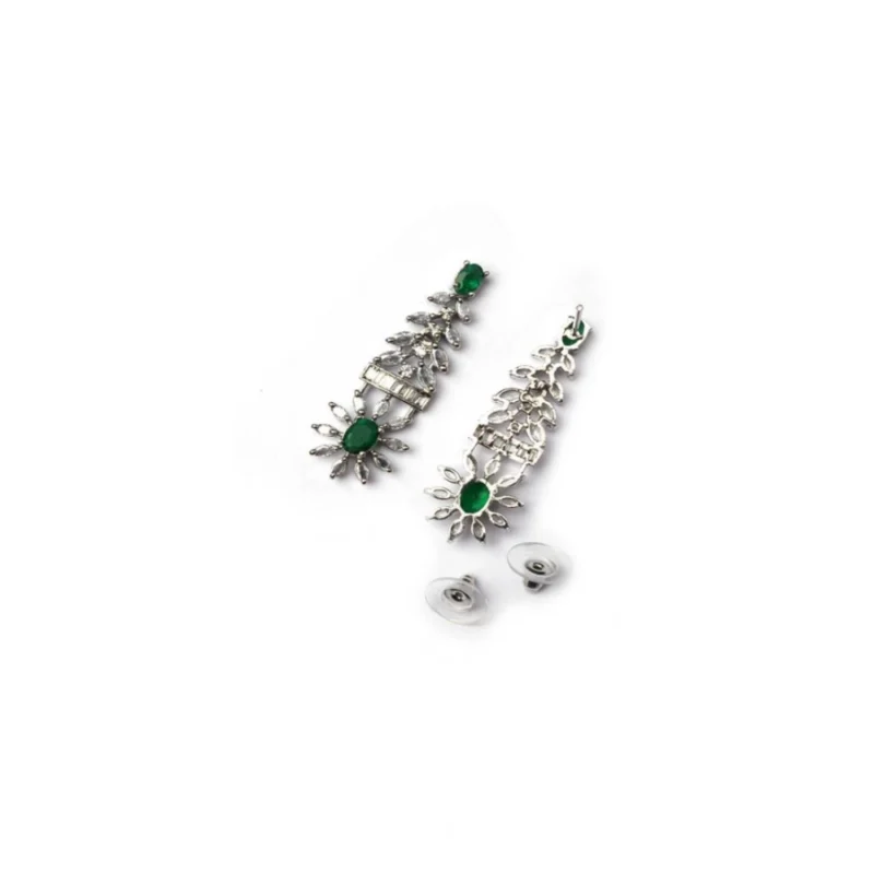 Alternative view of Women's Brass Silver Plated Necklace set (Green)