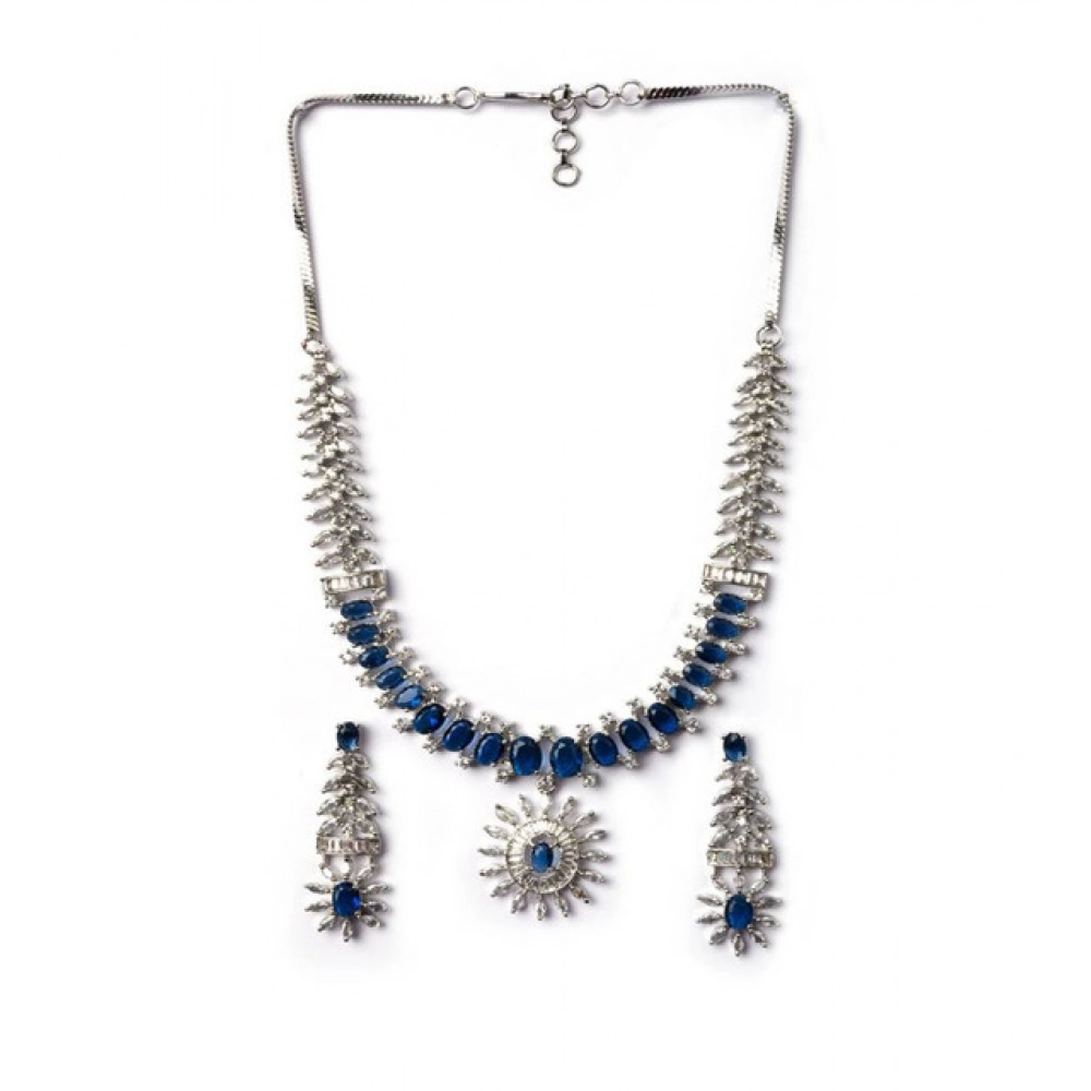 Women's Brass Silver Plated Necklace set (Blue) - Image 5