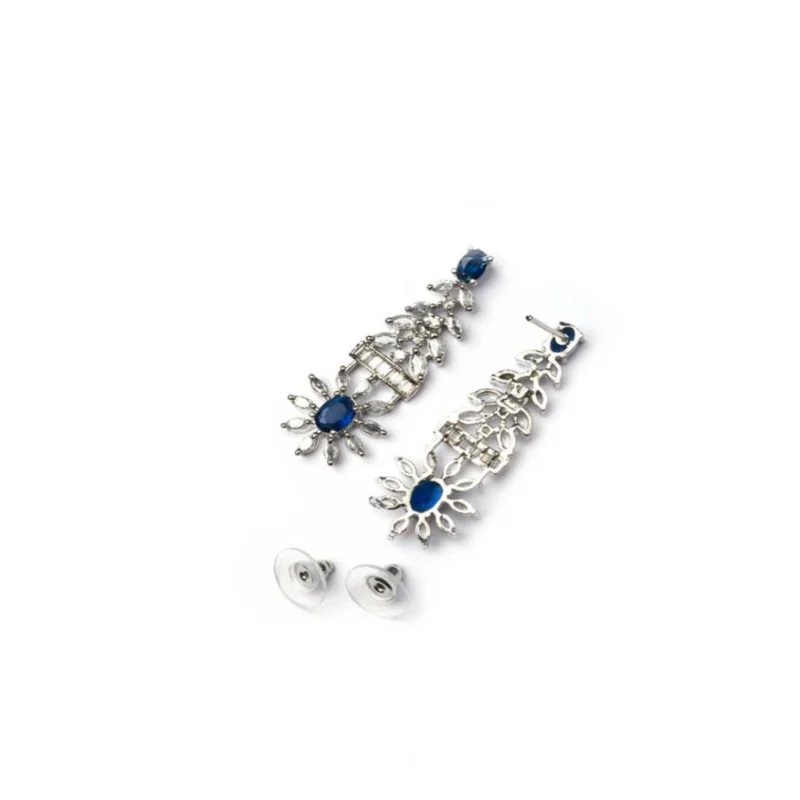 Alternative view of Women's Brass Silver Plated Necklace set (Blue)