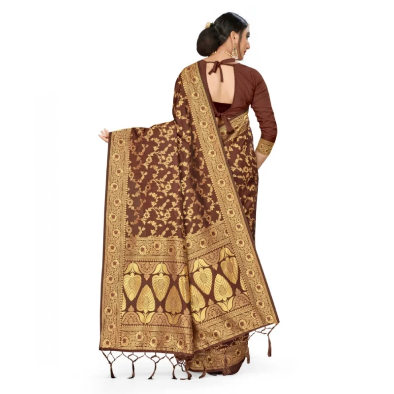 Alternative view of Women's Banarasi Silk Saree With Blouse (Coffee, 5-6Mtrs)