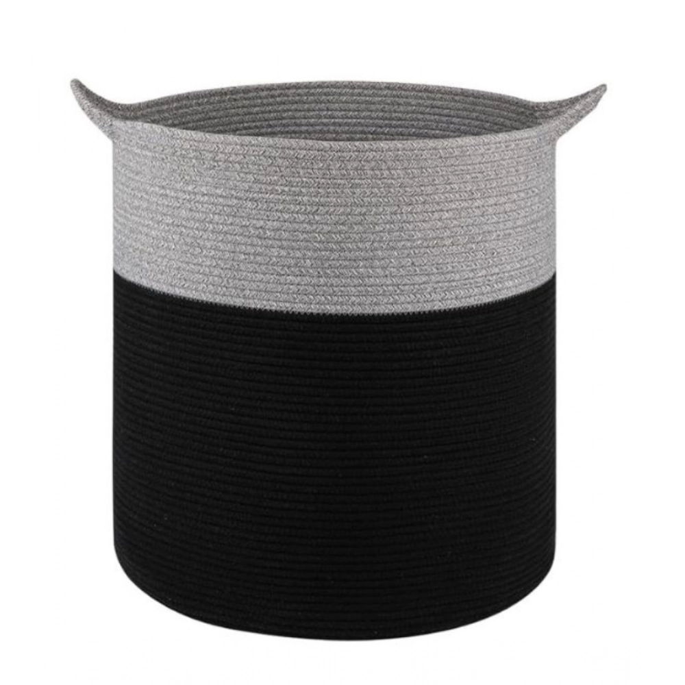 Cotton 12x14 Inch-1 Pcs Storage Basket For Clothes With Out Lid (Gray-Black) - Image 4