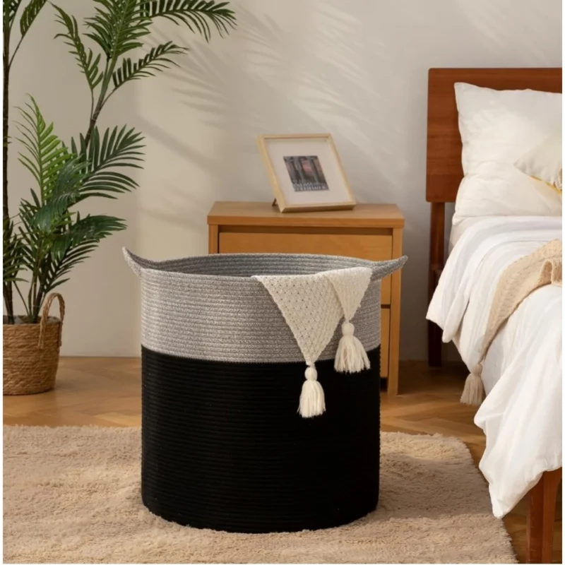 Alternative view of Cotton 12x14 Inch-1 Pcs Storage Basket For Clothes With Out Lid (Gray-Black)