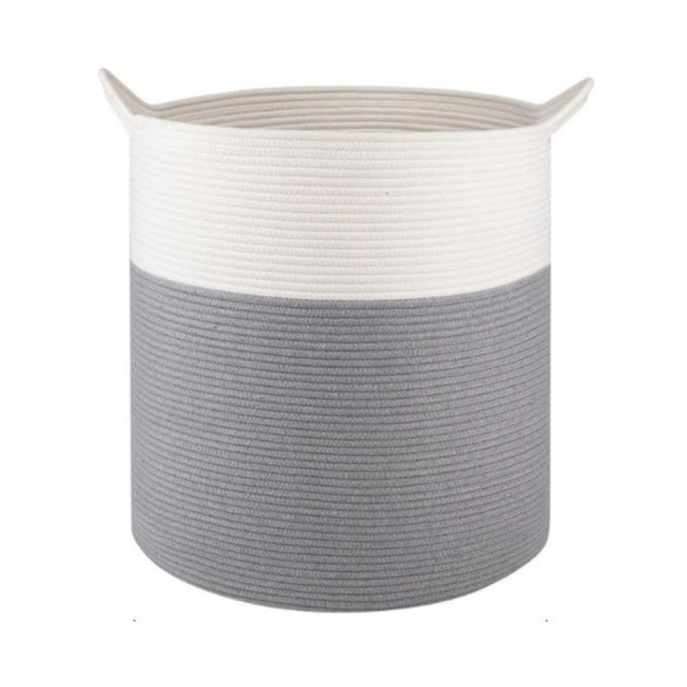 Cotton 12x14 Inch-1 Pcs Storage Basket For Clothes With Out Lid (Gray-White) - Image 4