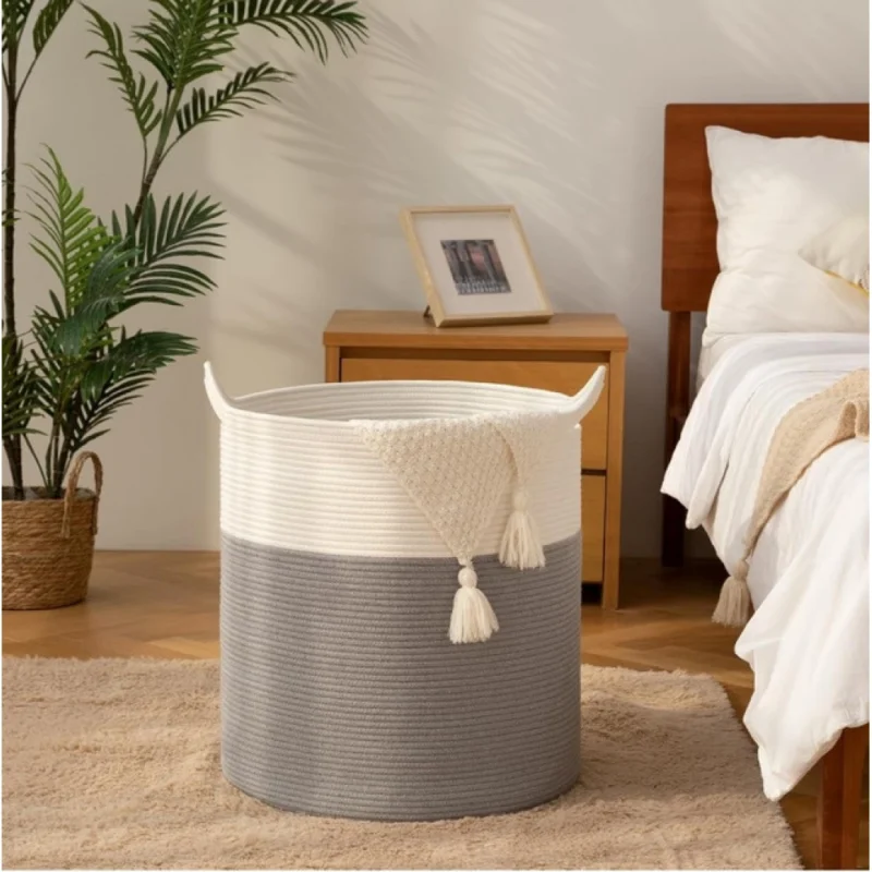 Alternative view of Cotton 12x14 Inch-1 Pcs Storage Basket For Clothes With Out Lid (Gray-White)