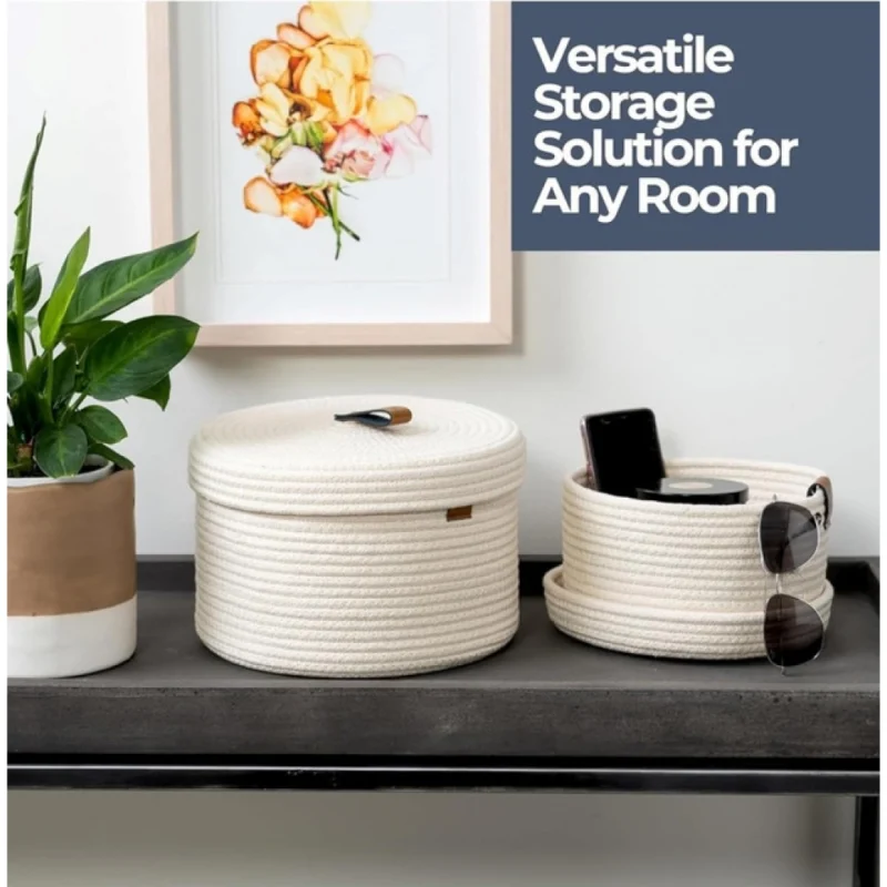 Alternative view of Cotton 2 Pcs Set Roti Box Storage Basket With Lid (White)