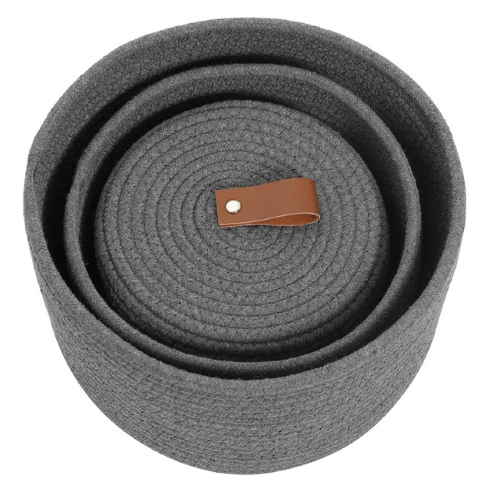 Cotton 3 Pcs Set Roti Box Storage Basket With Lid (Gray) - Image 2