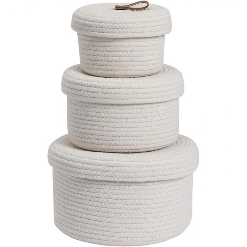 Cotton 3 Pcs Set Roti Box Storage Basket With Lid (White) - Image 3