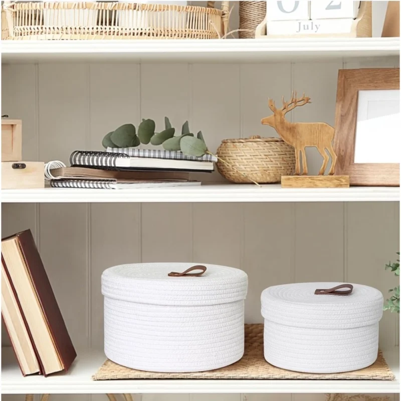 Alternative view of Cotton 3 Pcs Set Roti Box Storage Basket With Lid (White)