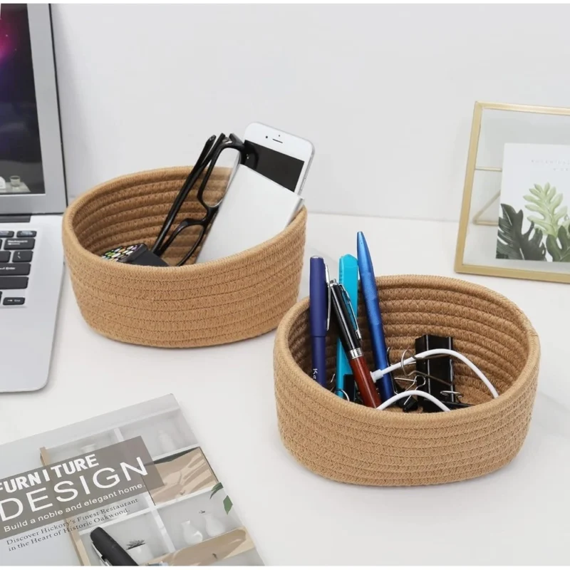 Alternative view of Cotton 8x3 Inch Round 2 Set Bedside Organizer With Out Lid (Beige)