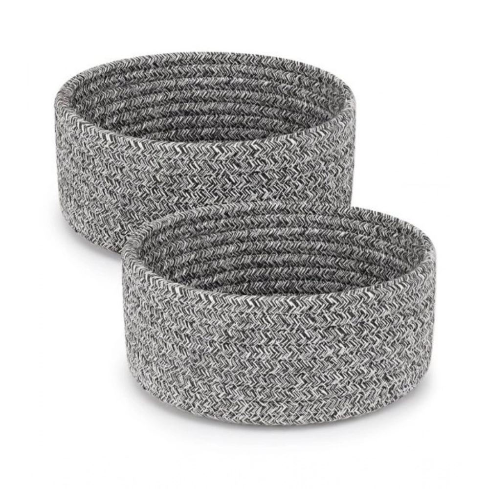 Cotton 8x3 Inch Kidi Round 2 Set Bedside Organizer With Out Lid (Black) - Image 4