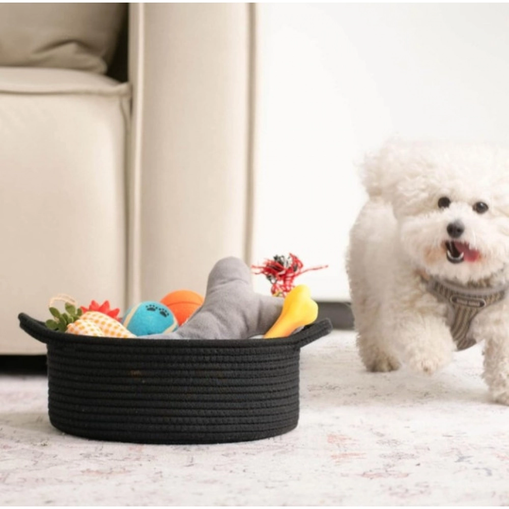 Cotton 8x3 Inch Round Bedside Organizer With Out Lid (Black) - Image 2