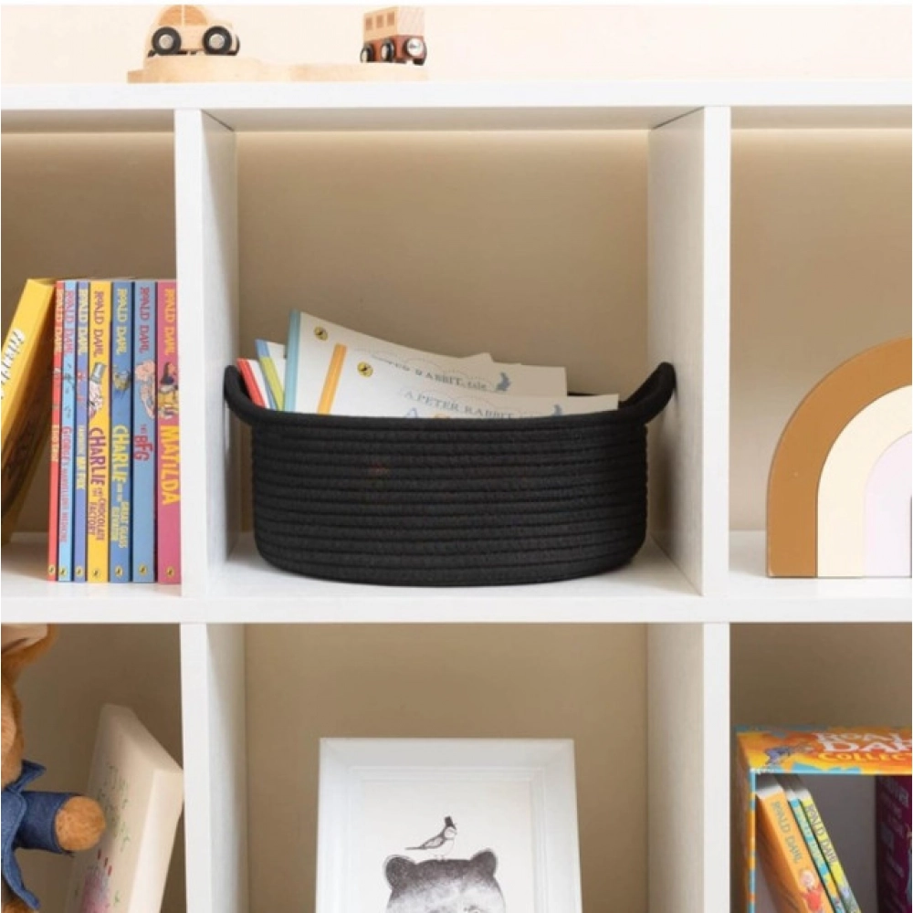 Cotton 8x3 Inch Round Bedside Organizer With Out Lid (Black) - Image 4
