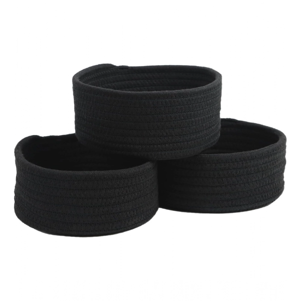 Cotton 8x3 Inch Round 3 Set Bedside Organizer With Out Lid (Black) - Image 4