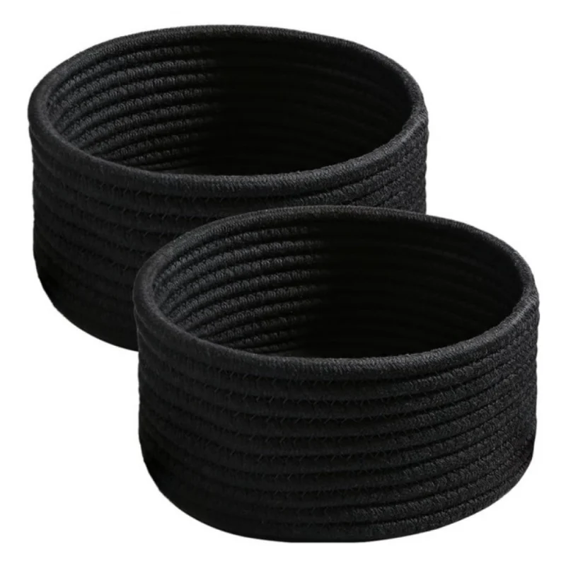 Alternative view of Cotton 8x3 Inch Round 3 Set Bedside Organizer With Out Lid (Black)