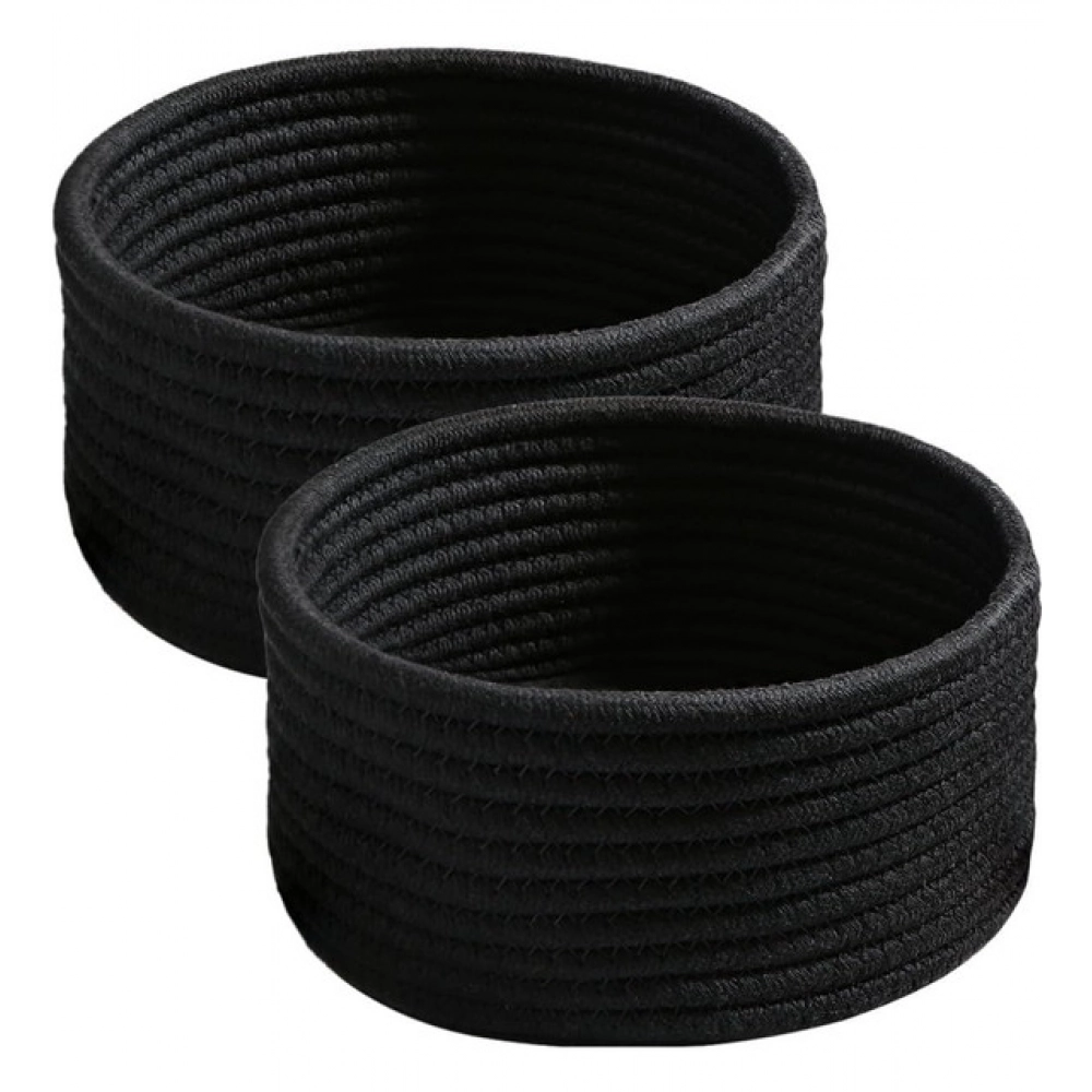 Cotton 8x3 Inch Round 3 Set Bedside Organizer With Out Lid (Black) - Image 2