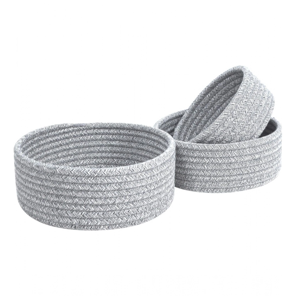 Cotton 8x3 Inch Kidi Round 3 Set Bedside Organizer With Out Lid (Gray) - Image 3