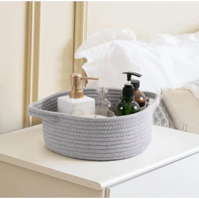 Alternative view of Cotton 8x3 Inch Round Bedside Organizer With Out Lid (Gray)