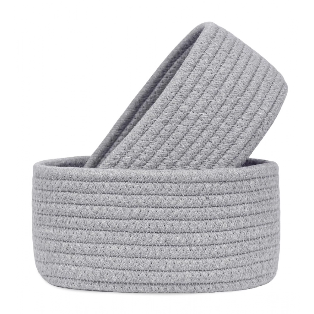 Cotton 8x3 Inch Round 2 Set Bedside Organizer With Out Lid (Gray) - Image 4