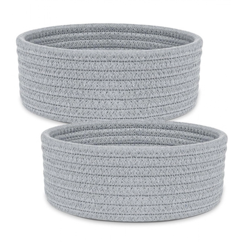 Cotton 8x3 Inch Round 2 Set Bedside Organizer With Out Lid (Gray) - Image 3
