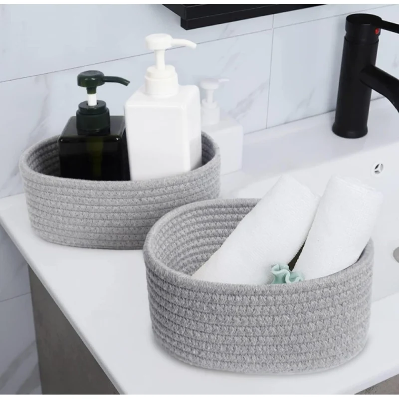 Alternative view of Cotton 8x3 Inch Round 2 Set Bedside Organizer With Out Lid (Gray)